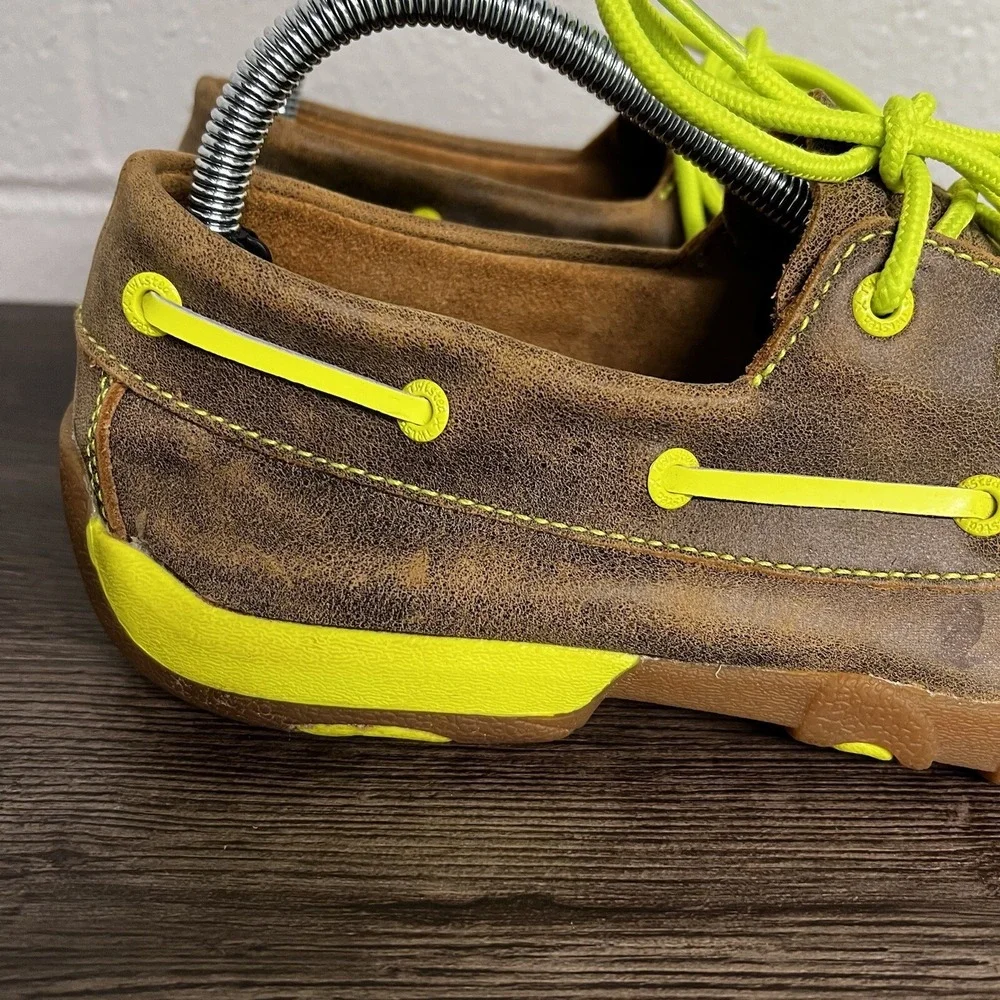 Twisted X Womens Driving Boat Shoes Brown Yellow Lace Up Moc Toe Leather 7.5M